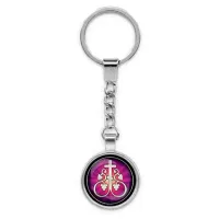 Круглый брелок, цвет серебро, с цепочкой, Крест Виноградная лоза C1003022