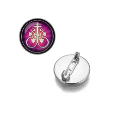 Круглый значок, цвет серебро, Крест Виноградная лоза C1003023