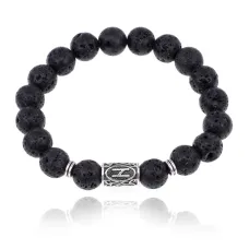 Браслет с руной Хагалаз и нат.камнем Лава BSRM-04-09