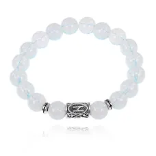 Браслет с руной Хагалаз и синт. камнем Лунный камень BSRM-04-11