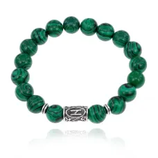 Браслет с руной Хагалаз и синт.камнем Малахит BSRM-04-12