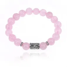 Браслет с руной Хагалаз и нат. камнем Розовый кварц BSRM-04-15