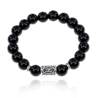 Браслет с руной Хагалаз и нат.камнем Черный агат BSRM-04-23