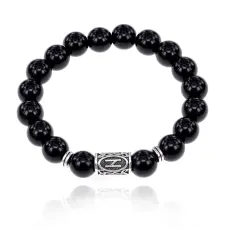 Браслет с руной Хагалаз и нат.камнем Черный агат BSRM-04-23