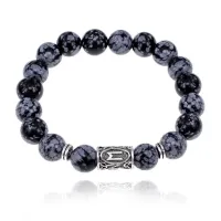 Браслет с руной Эваз и нат.камнем Снежный обсидиан BSRM-06-14