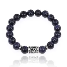 Браслет с руной Йера и синт.камнем Синий авантюрин BSRM-07-02