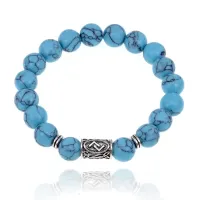 Браслет с руной Йера и синт.камнем Бирюза BSRM-07-05