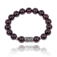 Браслет с руной Йера и нат.камнем Гранат BSRM-07-06