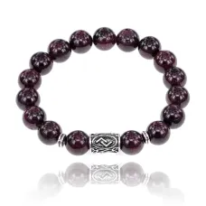 Браслет с руной Йера и нат.камнем Гранат BSRM-07-06