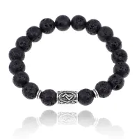 Браслет с руной Йера и нат.камнем Лава BSRM-07-09
