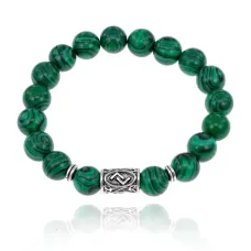 Браслет с руной Йера и синтетическим камнем Малахит BSRM-07-12