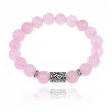 Браслет с руной Йера и нат.камнем Розовый кварц BSRM-07-15