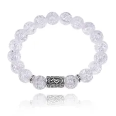 Браслет с руной Йера и синт. камнем Сахарный кварц BSRM-07-16
