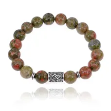 Браслет с руной Йера и нат.камнем Унакит BSRM-07-20