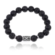 Браслет с руной Гебо и нат.камнем Лава BSRM-08-09