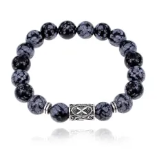 Браслет с руной Гебо и нат.камнем Снежный обсидиан BSRM-08-14