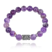 Браслет с руной Турисаз и нат.камнем Аметист BSRM-09-03