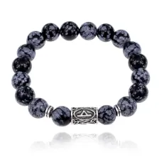 Браслет с руной Турисаз и нат.камнем Снежный обсидиан BSRM-09-14