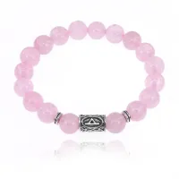 Браслет с руной Турисаз и нат.камнем Розовый кварц BSRM-09-15