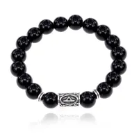 Браслет с руной Турисаз и нат.камнем Черный агат BSRM-09-23