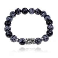 Браслет с руной Лагуз и нат. камнем Снежный обсидиан BSRM-11-14