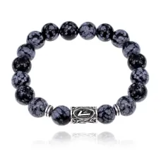Браслет с руной Лагуз и нат. камнем Снежный обсидиан BSRM-11-14
