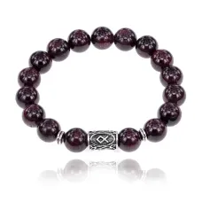 Браслет с руной Одал и нат.камнем Гранат BSRM-12-06