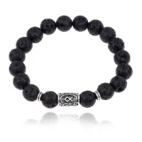 Браслет с руной Одал и нат.камнем Лава BSRM-12-09