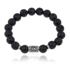 Браслет с руной Одал и нат.камнем Лава BSRM-12-09