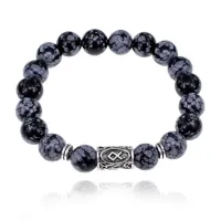 Браслет с руной Одал и нат.камнем Снежный обсидиан BSRM-12-14