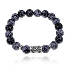 Браслет с руной Одал и нат.камнем Снежный обсидиан BSRM-12-14