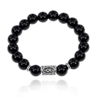 Браслет с руной Одал и нат.камнем Черный агат BSRM-12-23