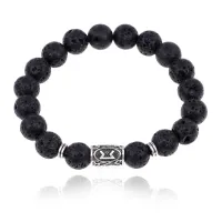 Браслет с руной Перт и нат.камнем Лава BSRM-14-09