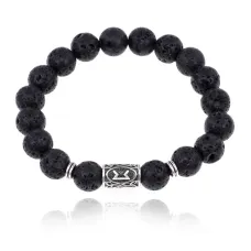 Браслет с руной Перт и нат.камнем Лава BSRM-14-09