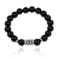Браслет с руной Перт и нат.камнем Черный агат BSRM-14-23