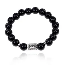 Браслет с руной Перт и нат.камнем Черный агат BSRM-14-23