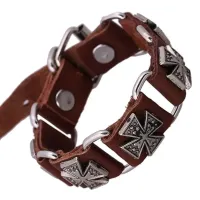 Кожаный браслет Крест, 21,5х2см, цвет коричневый BS337-2