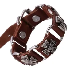 Кожаный браслет Крест, 21,5х2см, цвет коричневый BS337-2