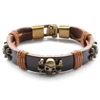 Браслет Череп, натуральная кожа, цвет светло-коричневый BS351-1