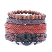 Набор 3 кожаных браслета, 1 деревянный BSN013