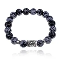 Браслет с руной Наутиз и нат.камнем Снежный обсидиан BSRM-15-14