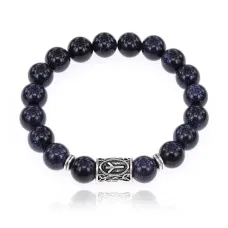 Браслет с руной Альгиз и синт. камнем Синий авантюрин BSRM-16-02