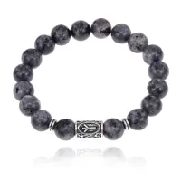 Браслет с руной Альгиз и нат.камнем Лабрадор BSRM-16-08