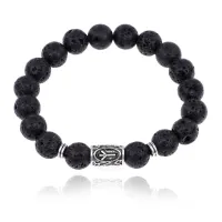 Браслет с руной Альгиз и нат.камнем Лава BSRM-16-09