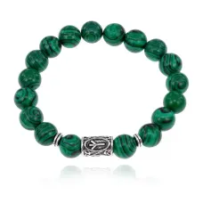Браслет с руной Альгиз и синт. камнем Малахит BSRM-16-12