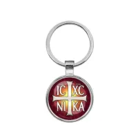 Круглый брелок, цвет серебро, Крест Просфорный Константиновский C1005021