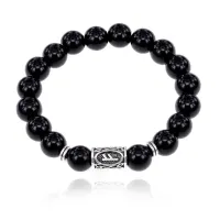 Браслет с руной Феху и нат.камнем Черный агат BSRM-17-23