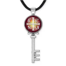 Кулон ключ, цвет серебро, со шнурком, Крест Просфорный Константиновский C1005043