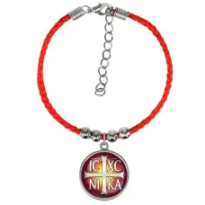 Браслет из красного шнура, Крест Просфорный Константиновский C1005047