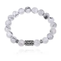 Браслет с руной Кеназ и нат.камнем Кахолонг BSRM-19-07